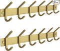Brushed Gold Wall Mounted Coat Rack – 17 Inch Stainless Steel Rail with 6 Double Coat Hooks for Entryway, Bathroom, Bedroom, Kitchen – Modern Gold Hook Rack for Coats, Hats, Towels - 2 Pack
