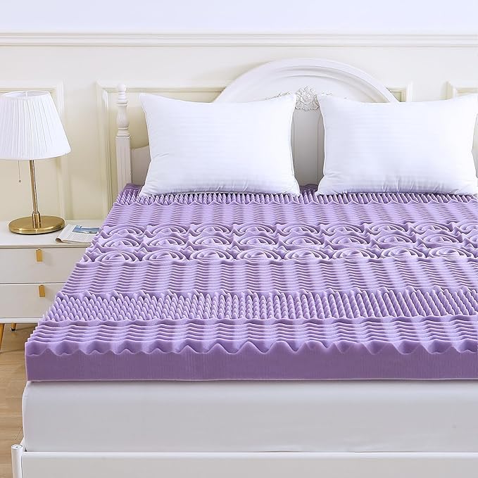 MUXHOMO 3 Inch King Size Mattress Topper, 7-Zone Gel Infused Mattress Topper, Egg Crate Foam Mattress, Lavender Cooling Gel Infused Bed Pad, CertiPUR-US Certified (76"×80", Lavender)