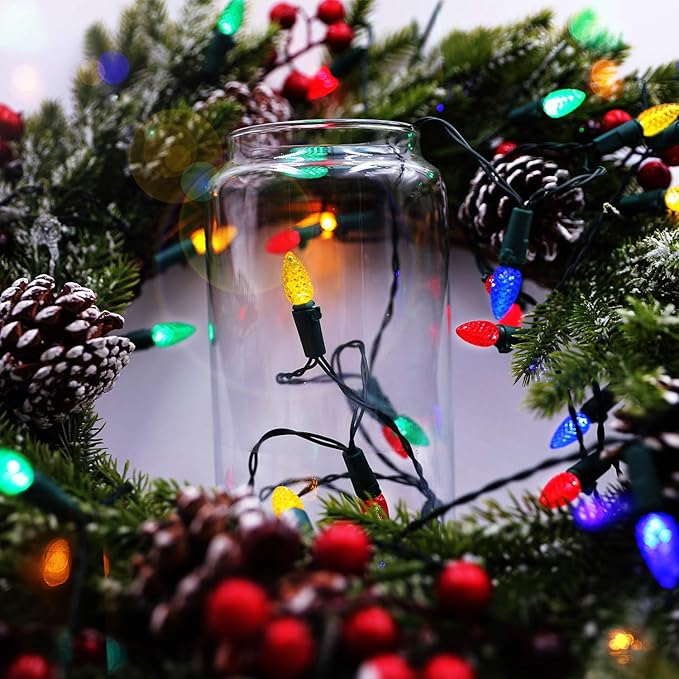 Battery Operated 18ft 50 LED C3 String Lights - Multicolor, Waterproof, Indoor/Outdoor Christmas Tree Wreath Party Decoration