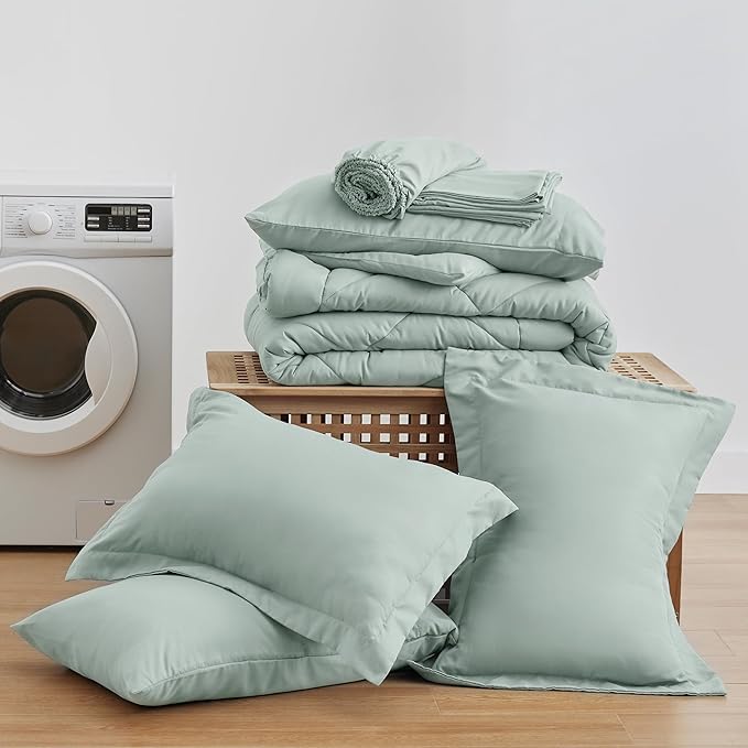 Love's cabin California King Comforter Set Aqua, 7 Pieces California King Bed in a Bag, All Season Bedding Sets with 1 Comforter, 1 Flat Sheet, 1 Fitted Sheet, 2 Pillowcase and 2 Pillow Sham