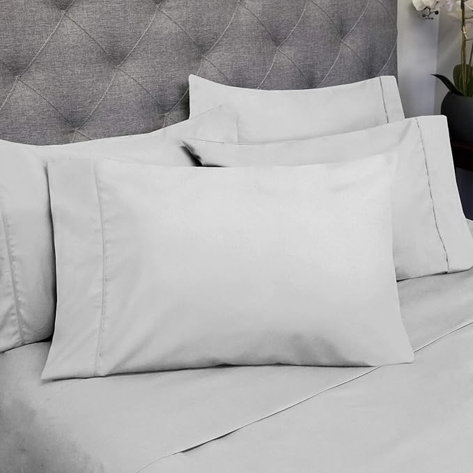 Sweet Home Collection 6 Piece 1500 Supreme Collection Brushed Microfiber Deep Pocket Sheet Set-2 Extra Pillow Cases, Great Value, Split King, Silver
