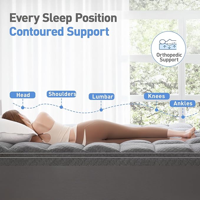 Dual Layer 3 Inch Memory Foam Mattress Topper Full Size, 2 Inch Cooling Gel Memory Foam Plus 1 Inch Pillow Top Mattress Pad Cover, with 8-21 Inch Deep Pocket, Grey