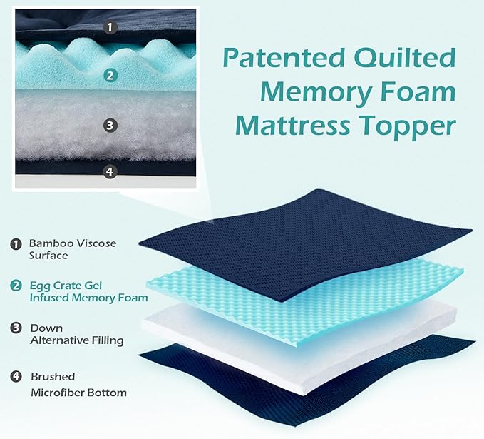 Hansleep King Mattress Topper Viscose Derived from Bamboo, Memory Foam Pillow Top Mattress Topper King with Deep Pocket, Breathable Mattress Pad for Back Pain Relief, 78" x 80", Navy Blue