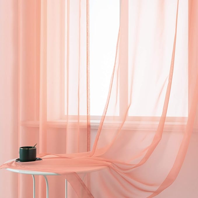 DUALIFE 2 Panels Pink Sheer Curtains 108 Inch Length for Girls Kid Room - Bed Canopy Voile Drape Curtains for Wedding Party Backdrop,52 Wide by 108 Long