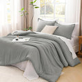 Litanika Comforters Medium Gray Super King Size, 3 Pieces Lightweight Solid Bedding Set & Collections, All Season Fluffy Bed Set (120x120In Comforter & 2 Pillowcases)