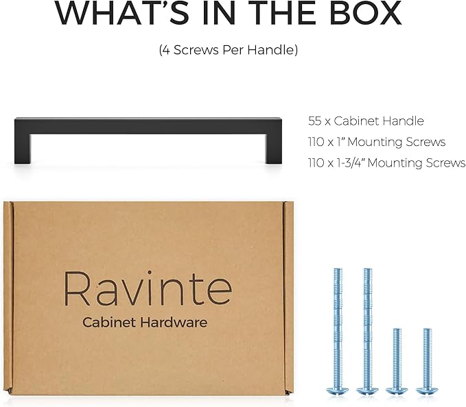 Ravinte 50 Pack 7-1/2 Inch Kitchen Square Cabinet Handles Matte Black Pulls Black Drawer Pulls Kitchen Cabinet Hardware for Cupboard Drawer Handles