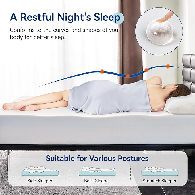 Amazon Basics Memory Foam Mattress, Soft Plush Feel, 10 Inch, Twin, White/Grey