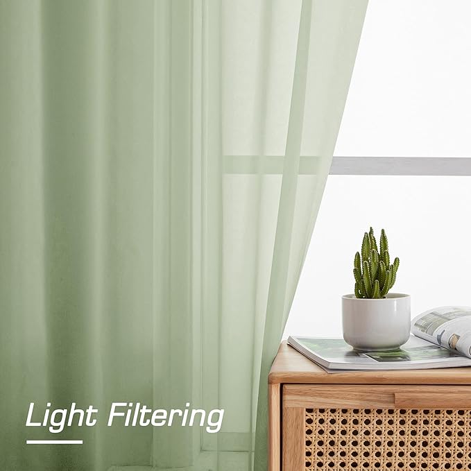 OWENIE Sheer Curtain 96 Inch Long 2 Panels Set, Light Filtering Clear Rod Pocket Soft Sheer Curtain 95 for Bedroom/Living Room, 2Pcs, Each 42" W x 96" L, Light Grey