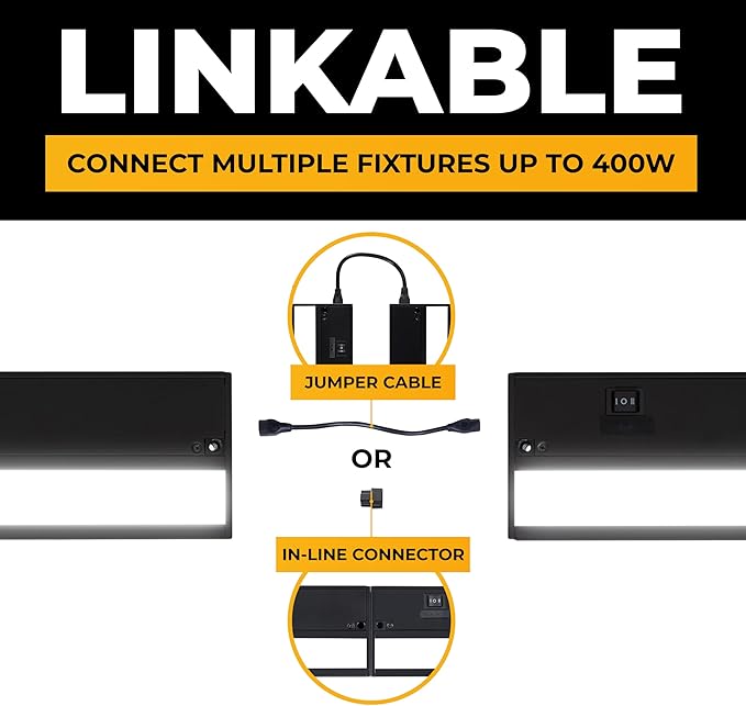 LED Under Cabinet Lighting Hardwired - 3CCT 12 Inch Black Finish - Undercabinet Lights for Kitchen - Linkable Undercounter Dimmable Plug in Light or Hard Wired - Under Counter Fixture Direct Wire