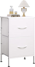 WLIVE White Nightstand, Night Stand with 2 Drawers, Small Dresser for Bedroom, Bedside Furniture, College Dorm, End Table with Fabric Bins, Dormitory, Size L