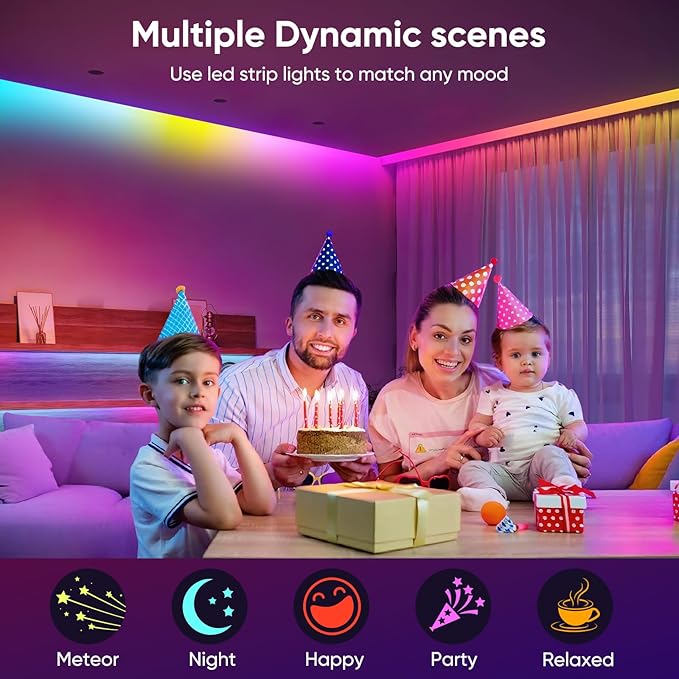 Led Lights for Bedroom, IC+RGB 65.6FT Strip Lights, 24Key Remote with App Control, Music Sync Color Changing for Room Decor Party