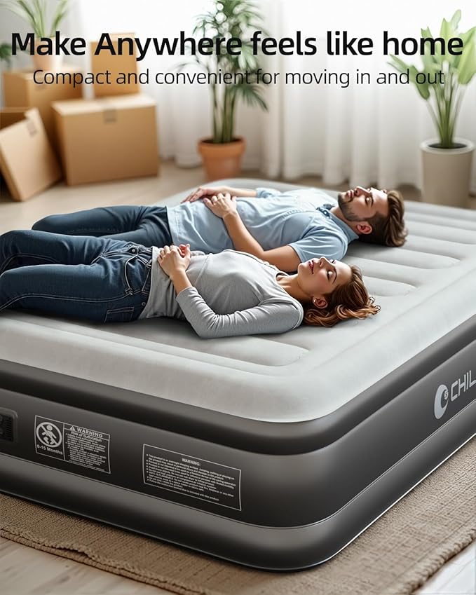 CHILLSUN 2025 Upgraded Twin Air Mattress with Built in Pump, 3 Mins Quick Self-Inflation Inflatable Airbed, Comfortable Top Surface Blow Up Mattress for Home Portable Camping Travel