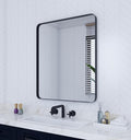 VocalStar 30 x 36 Inch Black Metal Framed Bathroom Mirror for Wall, Rounded Rectangle Metal Framed Bathroom Wall Vanity Mirror Farmhouse, 1/4-inch Shatterproof Glass | Ultra-Flush Hanging