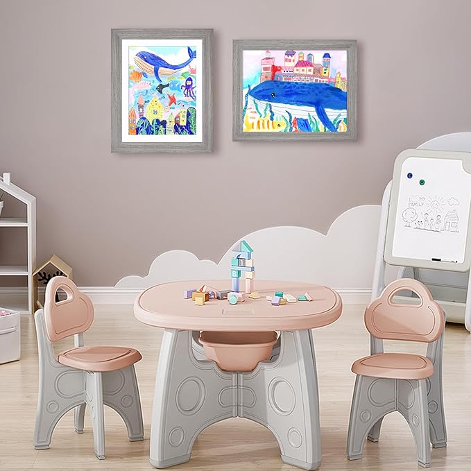 KINLINK 10x12.5 Kids Art Frames Set of 2, Solid Wood Kids Artwork Frames Changeable with Acrylic Front Opening Holds 150 Pictures, Art Frame for Kids Artwork with Mat or without Mat, Grey