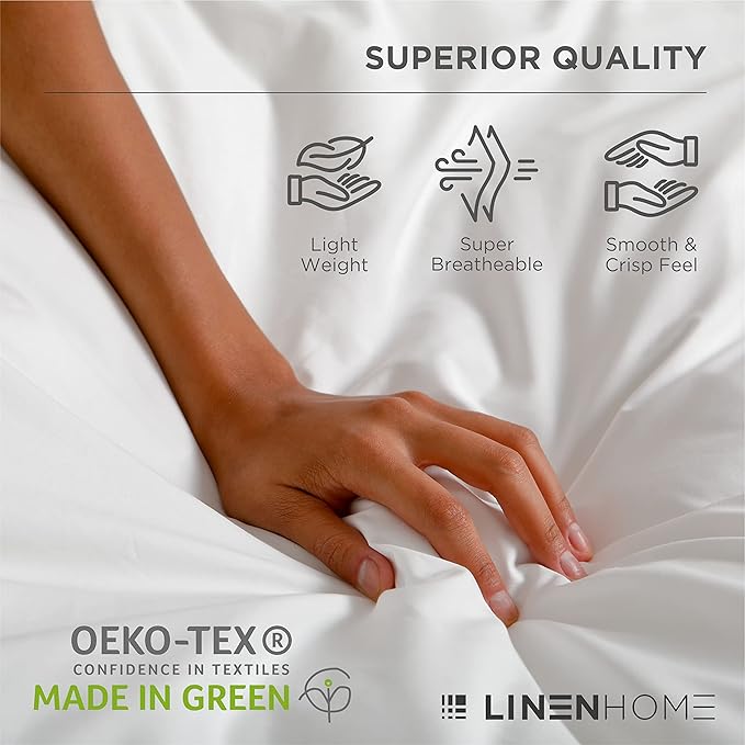 Linen Home 100% Cotton Percale Sheets California King Size, Sand Shell, Deep Pocket, 4 Pieces Set - 1 Flat, 1 Deep Pocket Fitted Sheet and 2 Pillowcases, Crisp Cool and Strong Bed Linen