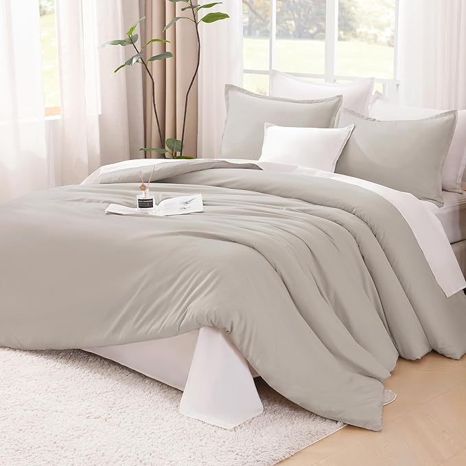 Litanika Linen Super King Plus Comforter Set, 3 Pieces Linen Lightweight Solid Super King Plus Bedding Comforter Set, All Season Fluffy Bed Set (1 Comforter & 2 Pillowcases)
