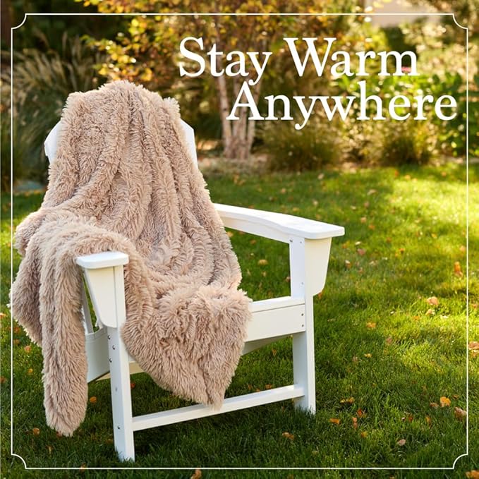 The Connecticut Home Co Throw Blanket Soft Fluffy Room Decor, 70x60, Cozy Warm Throws for Bed, Couch, Gifts for Women, Bedroom Cute Aesthetic Blankets Shag and Sherpa, Dusty Rose