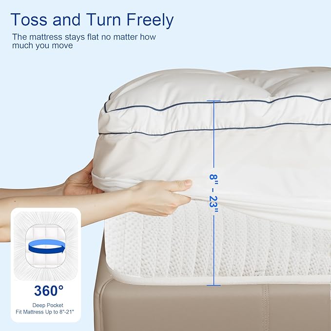 KAYFIA Twin Mattress Topper,Extra Thick Mattress Pad Cover for Deep Sleep,3D+7D Snow Down Alternative Fill Overfilled Plush Pillow Top with 8-23 Inch Deep Pocket-White