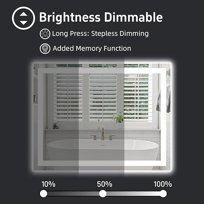 36"x 30" LED Bathroom Mirror with Lights, Smart Dimmable Vanity Mirrors for Wall, Anti-Fog, Dimmable, Backlit + Front Lit, Memory Shatterproof Smart Mirror for Bathroom (Horizontal/Vertical)
