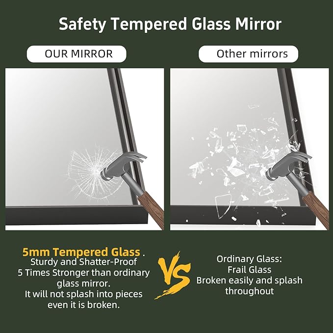 36”x 28” Black Bathroom Mirrors for Over Sink, Modern Vanity Mirror, Black Mirrors for Living Room Bedroom Hallway Decorative,Tempered Glass Hangs Vertically or Horizontally