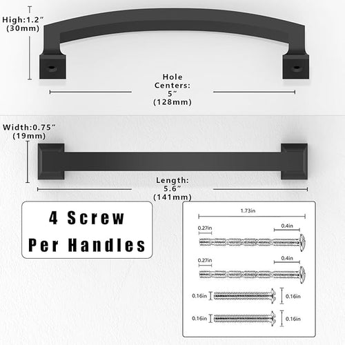 10 Pack Matte Black Cabinet Pulls 5 Inch(128mm) Kitchen Cabinet Handles Solid Zinc Alloy Cabinet Hardware Drawer Pulls