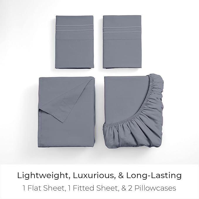 Mellanni Queen Sheets Set - 4 PC Iconic Collection Bedding - Hotel Luxury, Extra Soft, Cooling Bed Sheets - Wrinkle, Fade, Stain Resistant (Queen, Mineral Gray)