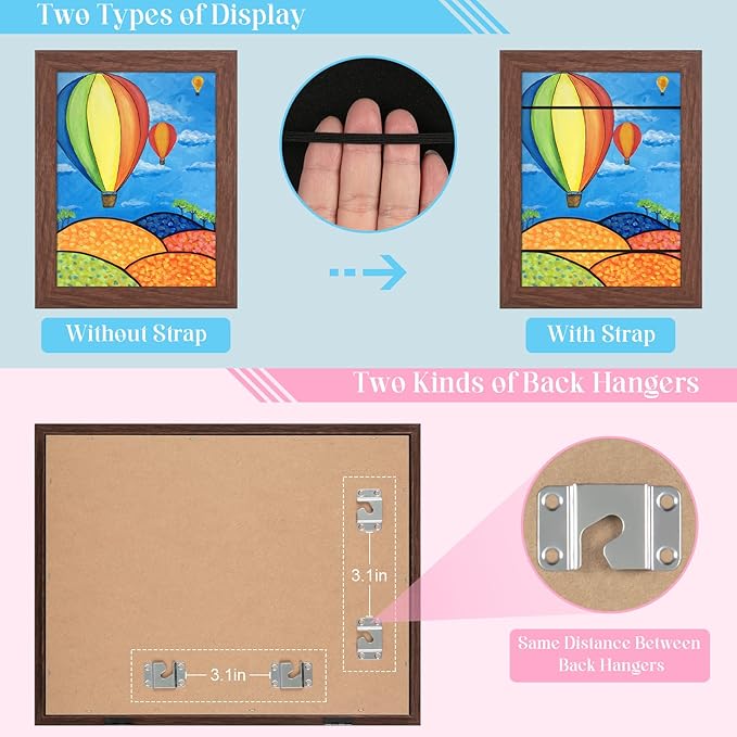 [3-Pack] Kids Art Frames, 8.5x11 Front Opening Kids Artwork Frames Changeable, Brown Artwork Display Storage Frame for Wall, Holds 50 Pcs, for 3D Picture, Crafts, Hanging Art, Portfolio