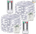 2 Pack 100LED Battery Operated Fairy Lights with Remote, 8 Modes LED String Lights with Timer, Dimmable, Memory Function, Waterproof Twinkle Lights for Outdoor Indoor Christmas Decor(Cool White)