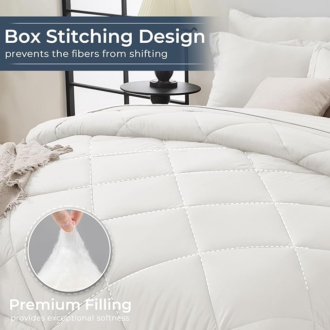 HEVUMYI Ivory Full Comforter Set - 7-Piece All Season Bed in a Bag Full, Ultra Soft Bedding Set with Comforter, Flat Sheet, Fitted Sheet, Pillowcases, Pillow Shams