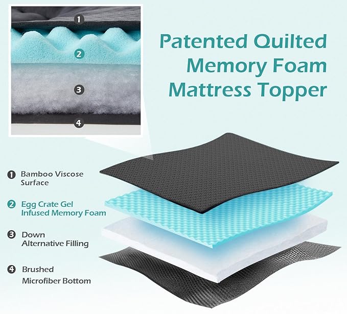 Hansleep RV Short Queen Mattress Topper Viscose Derived from Bamboo, Camping Memory Foam Pillow Top Mattress Topper, Breathable Mattress Pad for Back Pain Relief, 60" x 75", Charcoal Grey