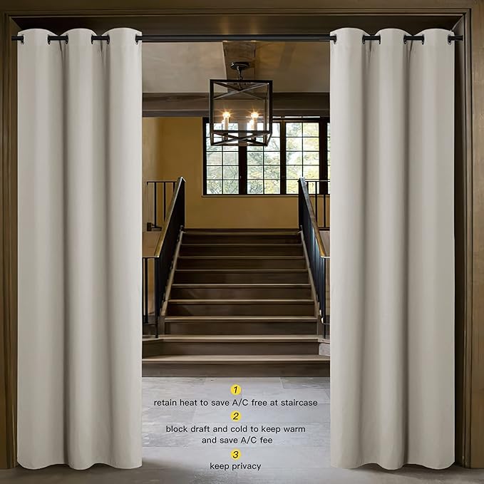 NICETOWN Natural Door Curtain for Doorway Privacy, Curtains 84 Inch Length, Room Divider Curtain Cover, Blackout Temporary Insulated Closet Curtain for Bedroom Closet (1 Panel, 5ft Wide)