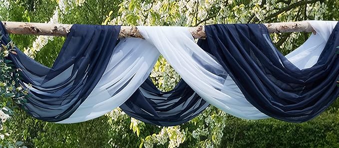 LinenZone Navy Window Scarf Valance in 144 Inch Size. Use Window Scarves as Canopy Bed or Backdrop Curtains, Curtain Scarf, or Sheer Fabric for Draping. (Amazing 55 x 144, Navy)