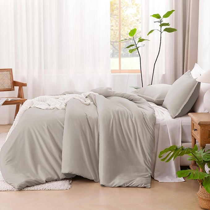Litanika Linen Grey Comforter Set Twin/Twin XL Size, 2 Pieces Lightweight Solid Bedding Comforter Set, All Season Fluffy Bed Set (66x90In Comforter & 1 Pillowcase)