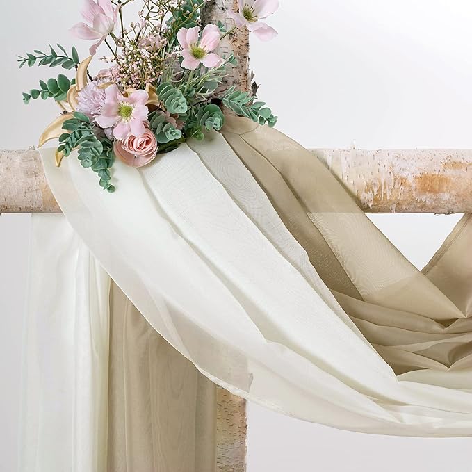 MIULEE Sheer Window Scarf Valance Elegant Topper Long Window Treatment Swag Curtain Drapes for Party Ceremony Canopy Bed, Wedding Arch Draping Fabric One Panel, 37'' x 216'', Ivory