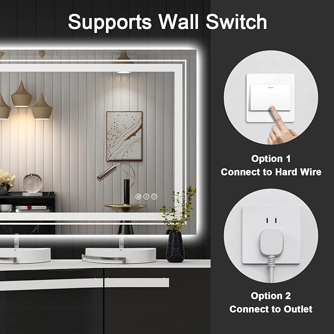 LED Bathroom Mirror, 72"X32" with Front and Backlit, Anti-Fog, Large Bathroom Vanity Mirror for Wall, Memory Function, Stepless Dimmable, Tempered Glass (Horizontal/Vertical)