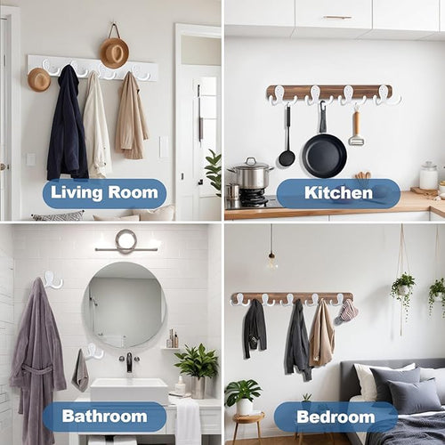 10 Pack Coat Hooks Wall Hooks for Hanging, Heavy Duty Double Prong Metal Hook Wall Mounted for Living Room, Bathroom, Kitchen, Bedroom for Coat, Bag, Scarf, Towel, Hat, Key, Cup (White)