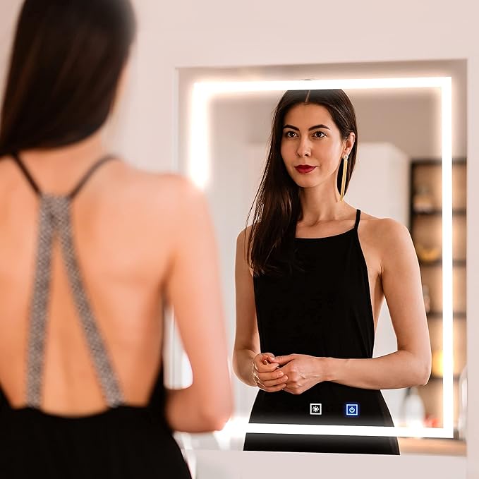 LED Vanity Mirror for Bathroom with Dimmable Touch Sensors, Adjustable Color Temperature - Anti-Fog, Memory Function Mirror for Wall 24"x36" by Fab Glass and Mirror