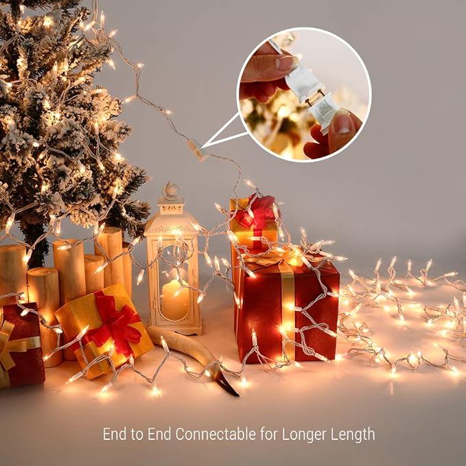 Brizled Christmas Lights, 600 Count 139.2ft Incandescent Mini Lights, Connectable 120V UL Certified for Xmas Wedding Bedroom Porch Decor, White Wire, Warm White