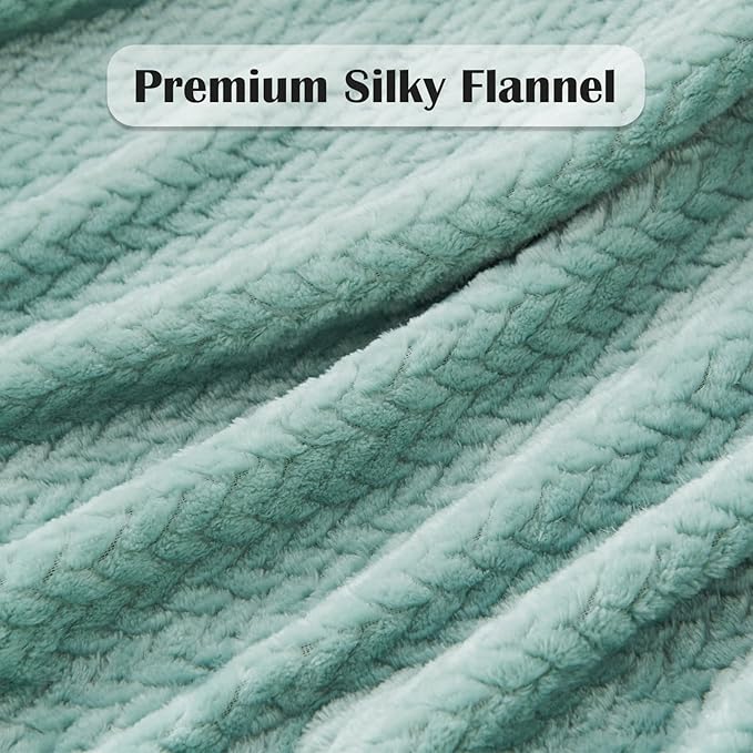 NEWCOSPLAY Super Soft Throw Blanket New Sage Green Premium Silky Flannel Fleece Leaves Pattern Lightweight Bed Blanket All Season Use (New Sage Green, Throw(50"x60"))