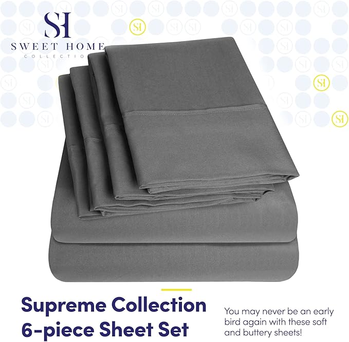 Full Size Bed Sheets - 6 Piece 1500 Supreme Collection Fine Brushed Microfiber Deep Pocket Full Sheet Set Bedding - 2 Extra Pillow Cases, Great Value, Full, Gray