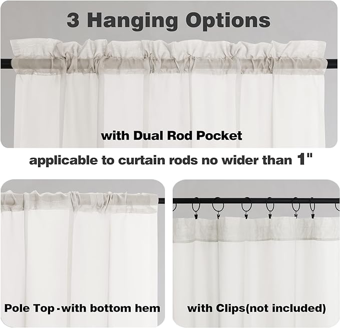 Chyhomenyc Sheer Curtains Tiers 2 Pieces Set, Light Filtering Small Curtains 24 in Length, Short Bathroom Living Room Cafe Basement Voile Window Curtains, Rod Pocket, 42W x 24L Inches, Ivory