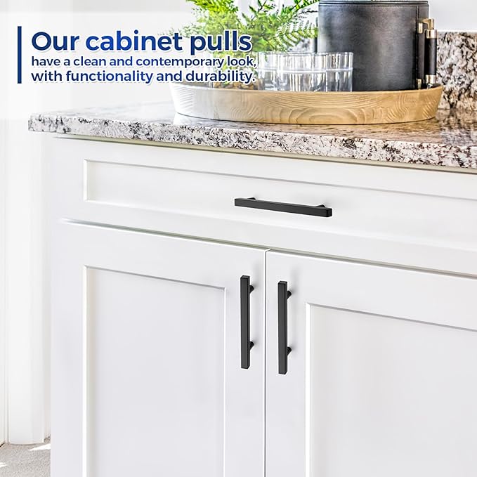 JOY DECOR 30 Pack 3-1/2 Inch Matte Black Square Cabinet Handles Stainless Steel Cabinet Hardware Pulls for Kitchen and Drawers with 6 Inch Overall Length