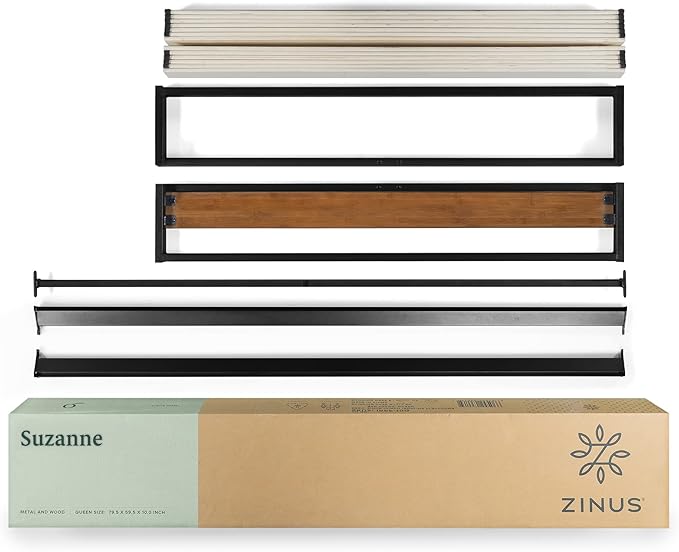 ZINUS GOOD DESIGN Award Winner Suzanne 10 Inch Bamboo and Metal Platforma Bed Frame, No Box Spring Needed, Wood Slat Support, Chestnut Brown, Queen