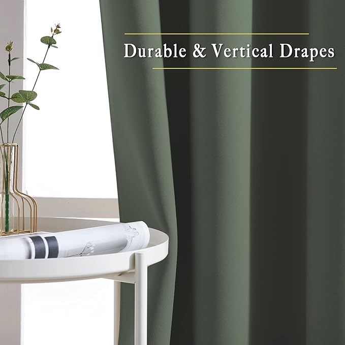 NICETOWN Dark Mallard Curtains 96 inches Long, Grommet Thermal Insulated Blackout Curtains Privacy Window Treatments for Boys Room/Living Room, W46 x L96, 2 Panels