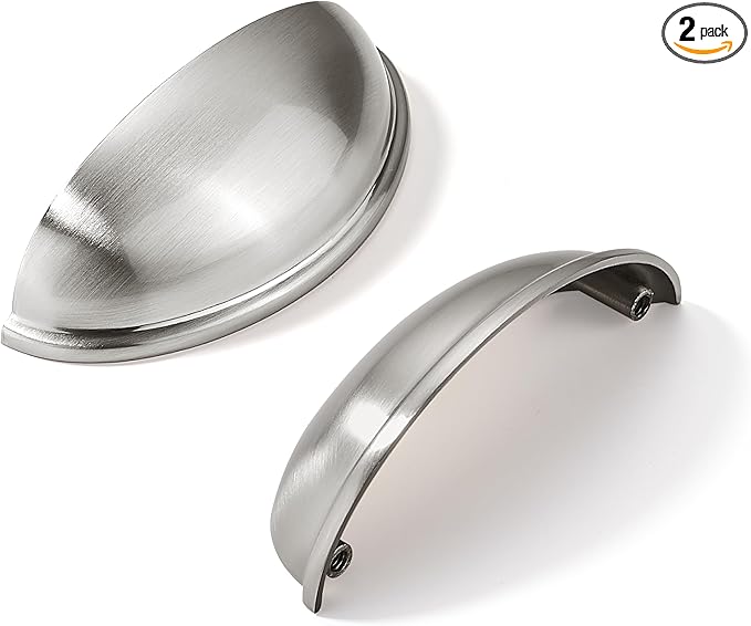 khtumeware 2 Pack 3-1/2" Drawer Pulls Brushed Satin Nickel Cabinet Cup Pulls Kitchen Hardware Cabinet Handles Drawer Handles Knobs 3.5 inch Hole Center