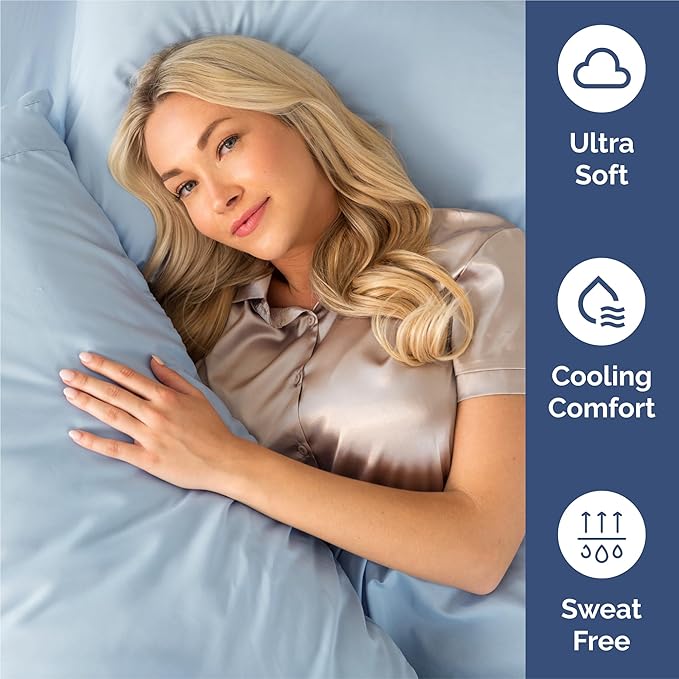 Full 6 Piece Sheet Set - Comfy Breathable & Cooling - Ultra Soft Hotel Luxury Bedding Set w/ 8-16 Inch Deep Pockets - 1 Flat & 1 Fitted Sheet & 4 Pillowcases - Wrinkle Free and Easy Care - Sky Blue