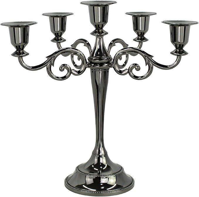 Metal Candelabra 5-Candle 10.1 Inch Tall Candle Holder Stick for Home Wedding Event and Party Festival,Black