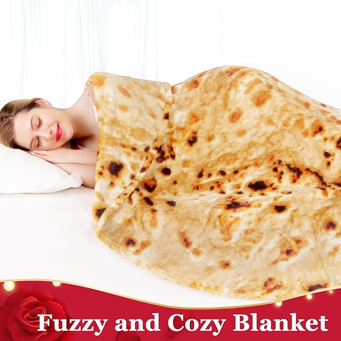 Jorbest Burritos Tortilla Throw Blanket Birthday Gifts for Adult and Kids, Realistic Tortilla Food Blanket Funny Gifts for Women Men Teen Mom Dad, 285 GSM Soft Flannel Taco Blanket (Tan, 71 inches)