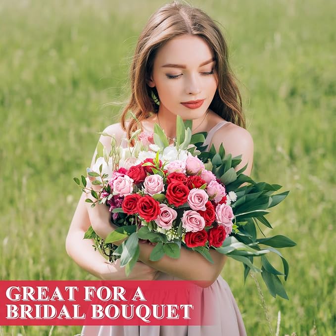 Zeyune 16 Bunches 12 Inch Artificial Mini Rose Bouquet 160 Heads Bridal Flower Bouquets Fake Silk Rose Bulk for Wedding Bridal Shower Christmas Home Office Garden Decoration(Pink and Red)