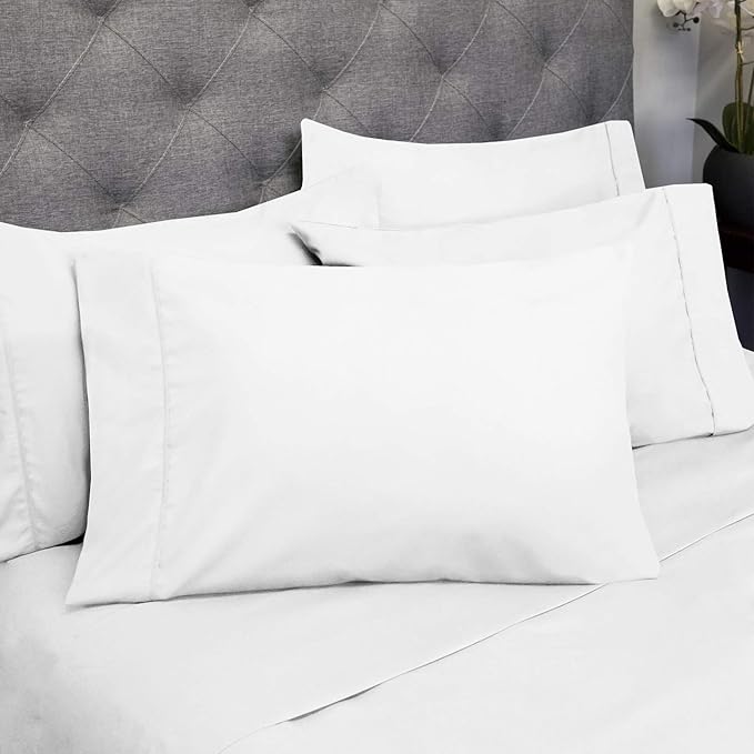 Sweet Home Collection 6 Piece 1500 Supreme Collection Brushed Microfiber Deep Pocket Sheet Set-2 Extra Pillow Cases, Great Value, Split King, White